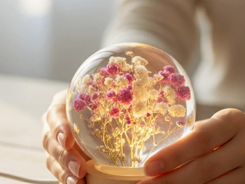 Veilleuse fleurie lumineuse tenue entre deux mains — cadeau de naissance | Les Roses De Lola