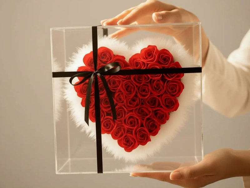 Écrin cœur de roses rouges tenu à deux mains — cadeau de Saint-Valentin | Les Roses De Lola