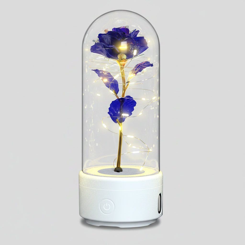 Rose éternelle LED Bluetooth – socle blanc fleur violette – Les Roses De Lola