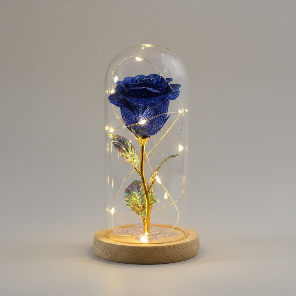 Rose éternelle cloche verre – détail socle | Les Roses De Lola