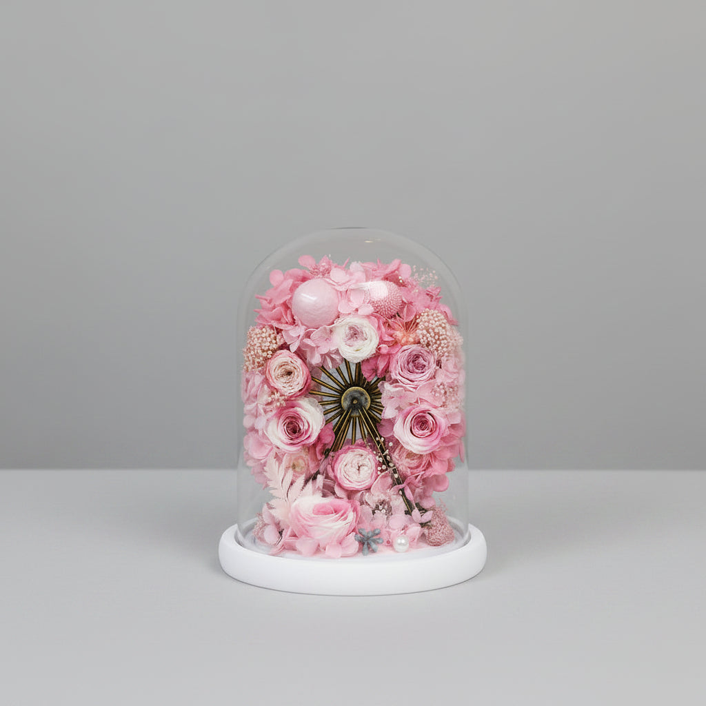 Rose éternelle sous cloche en verre et Hortensia Grande Roue Style 3 | Les Roses De Lola