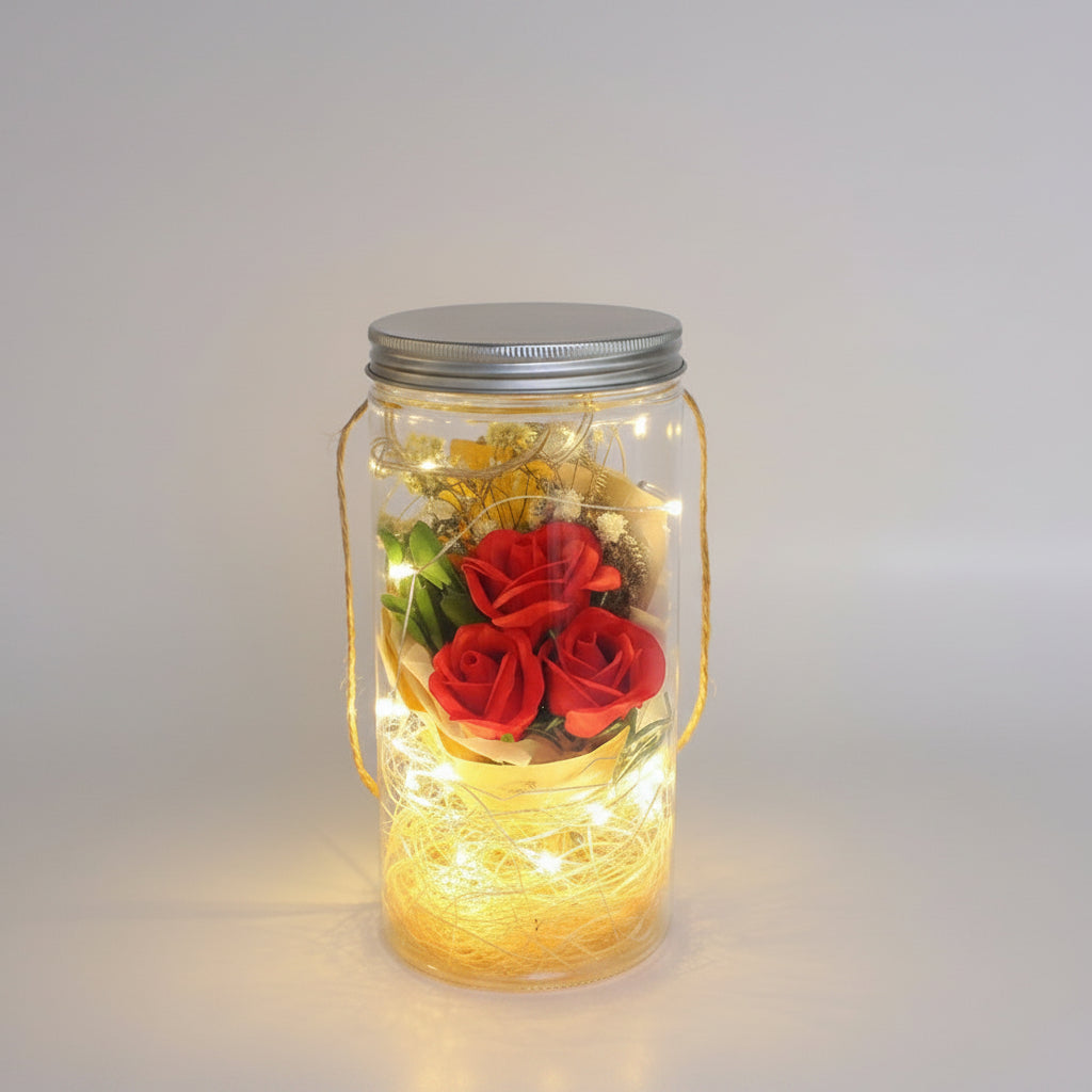 Bouquet roses en savon – détail fleurs et herbes décoratives