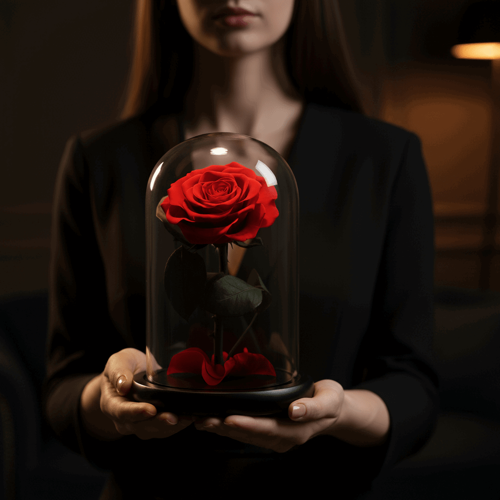 Rose éternelle rouge sous cloche en verre style Le Petit Prince 
Présentation