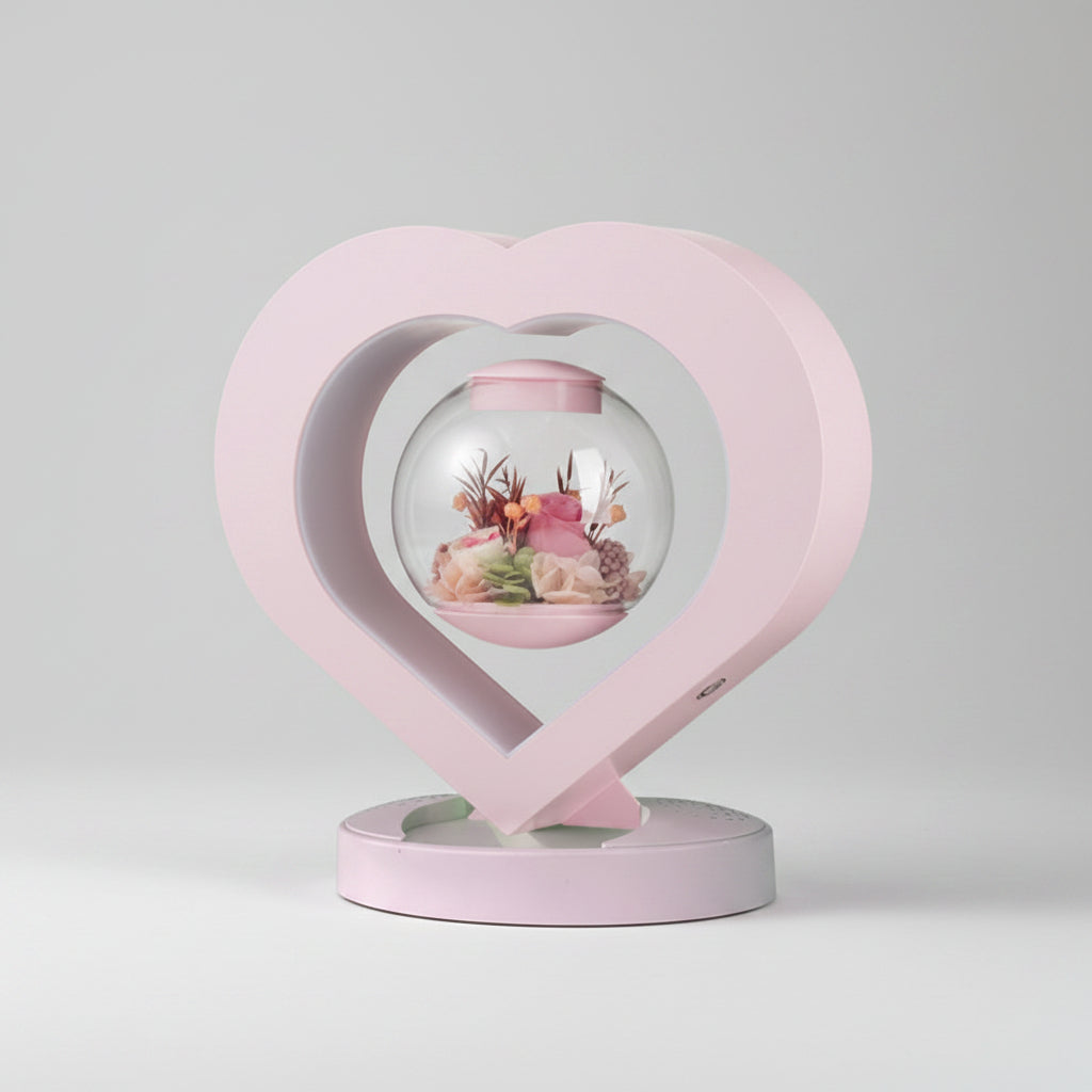 Lampe Cœur Lévitante – rose éternelle dans un globe rotatif avec LED et enceinte Bluetooth | Les Roses De Lola
