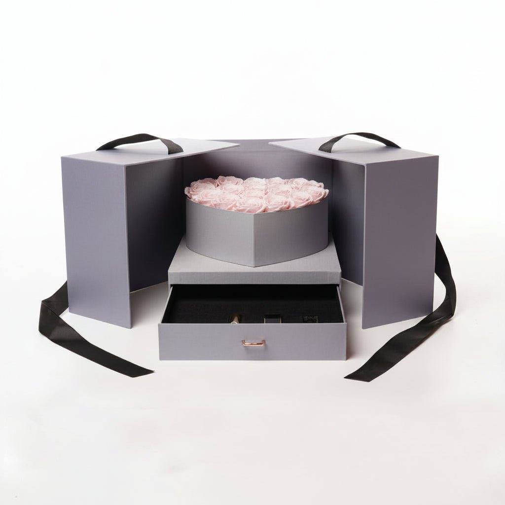 Coffret 18 roses de savon édition luxe – Coffret Gris Roses Rose | Les Roses De Lola
