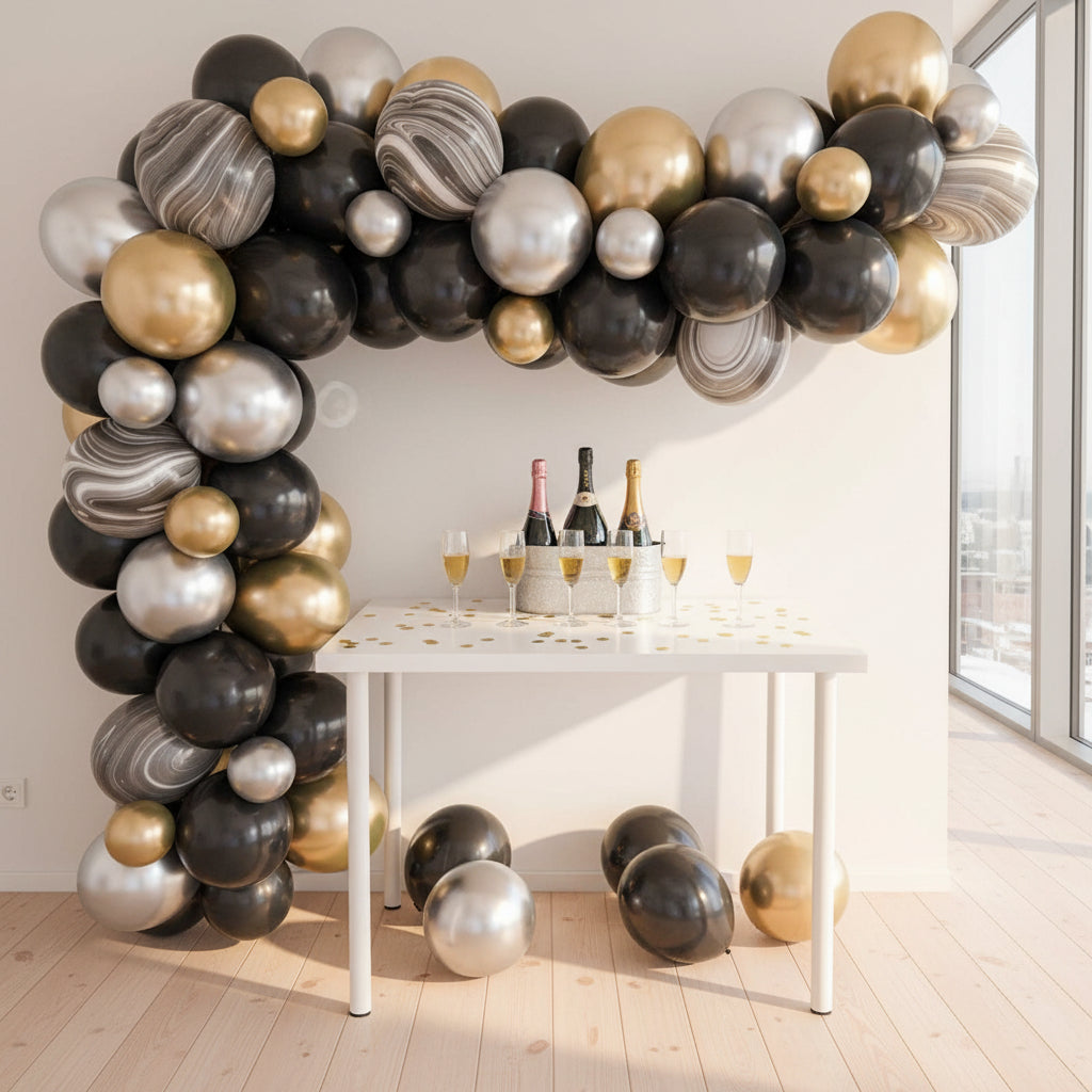 Kit ballons fête Noir & Or – guirlande anniversaire mariage Les Roses De Lola
