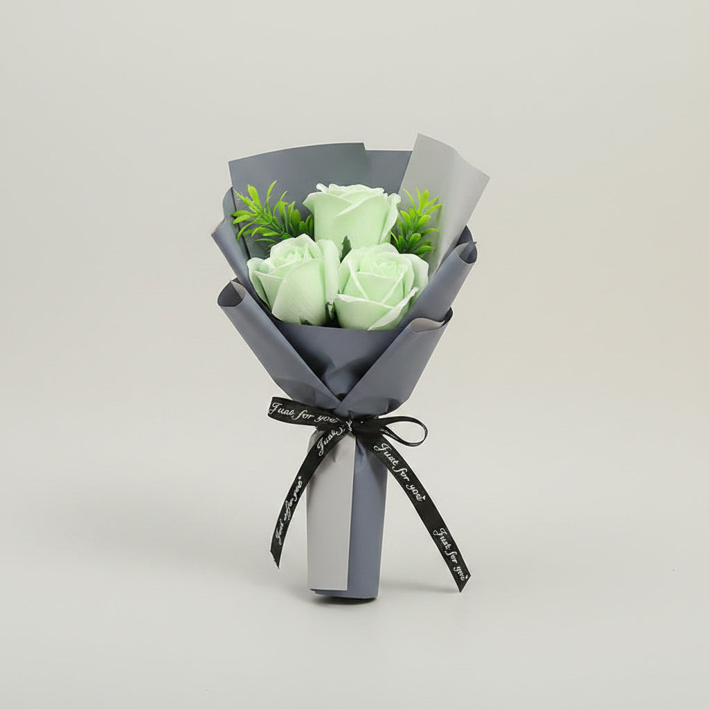 Bouquet 3 roses en savon – coloris violet bleu vert