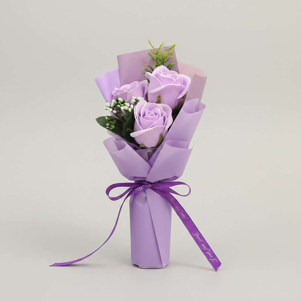 3 roses en savon bouquet – coloris rouge cadeau anniversaire