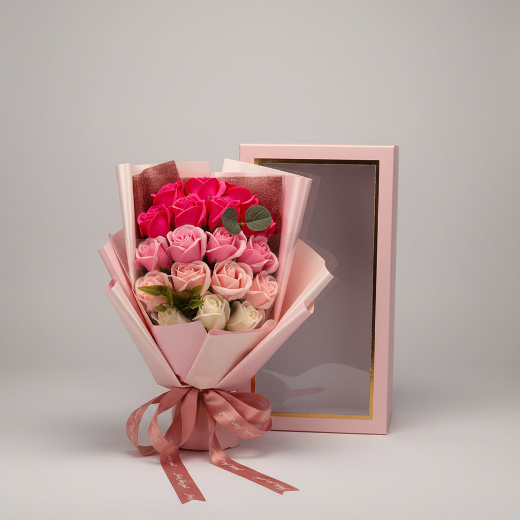 Bouquet 18 Roses en Savon – Coffret Cadeau Élégant
