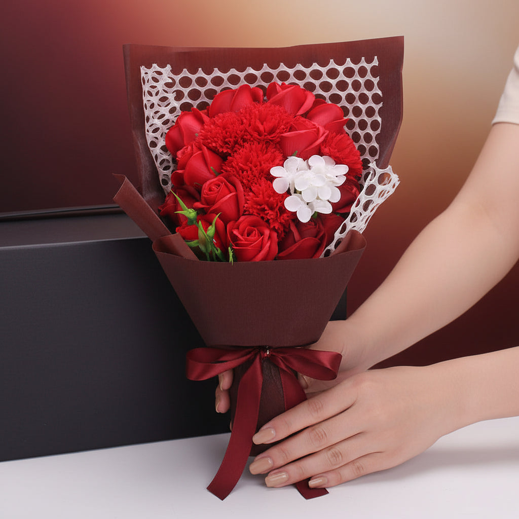 Bouquet 19 roses de savon fait main – coloris Rouge | Les Roses De Lola - Présentation