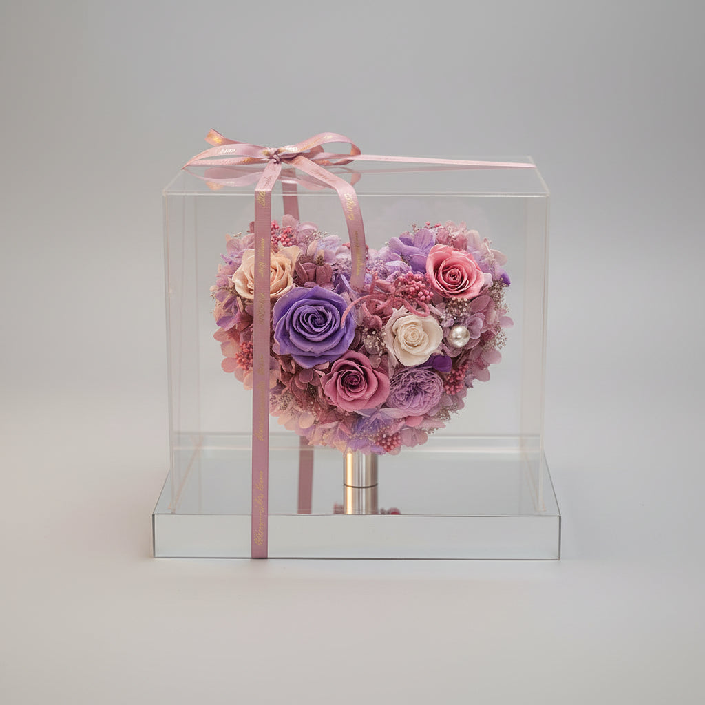 Coffret floral luxe roses -rose , viloet,blanc hortensias – vue ouverte | Les Roses De Lola