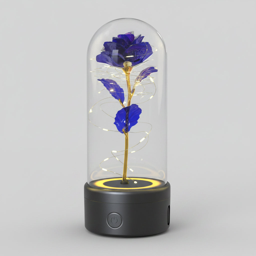 Rose éternelle LED Bluetooth – socle noir fleur violette – Les Roses De Lola
