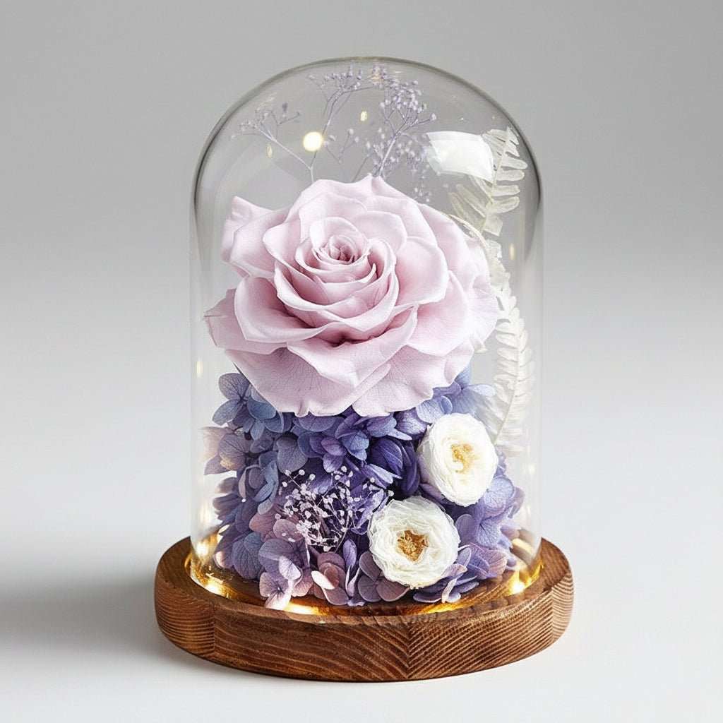 Rose éternelle Gargantua sous cloche en verre – coloris Rose Clair | Les Roses De Lola