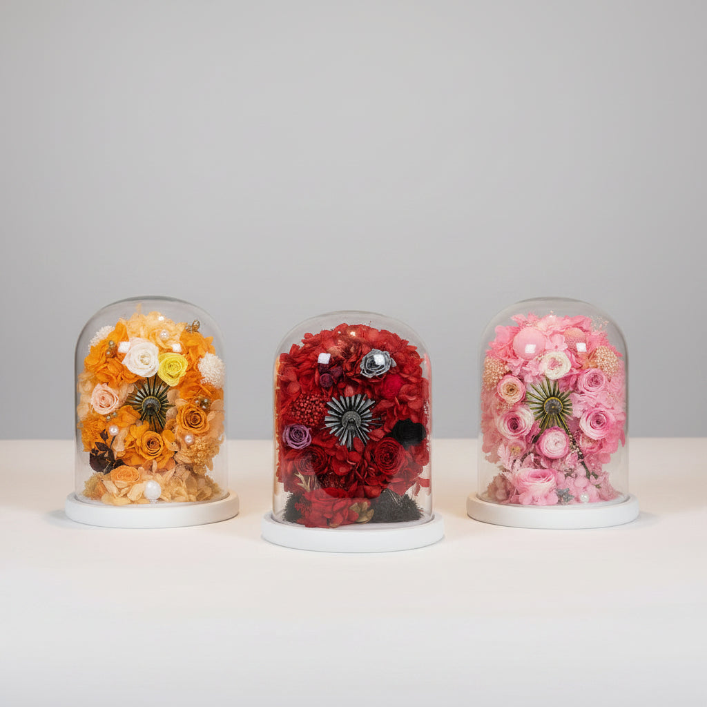 Rose éternelle sous cloche en verre – et Hortensia Grande Roue | Les Roses De Lola
