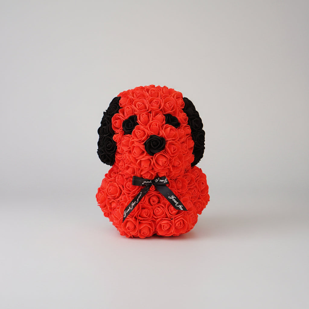 Rose préservée chien rouge – cadeau floral original sans entretien