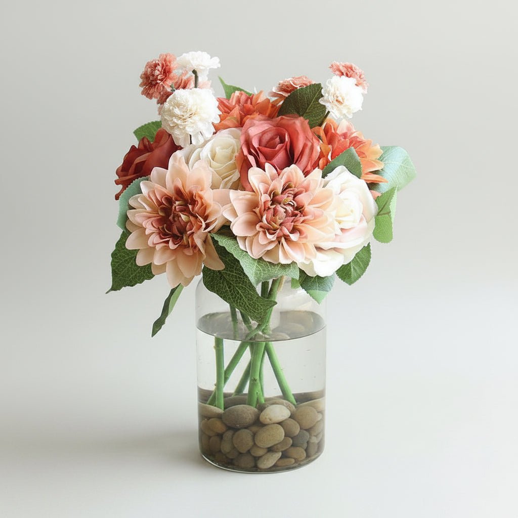 Bouquet floral artificiel en soie – composition décorative pour vase