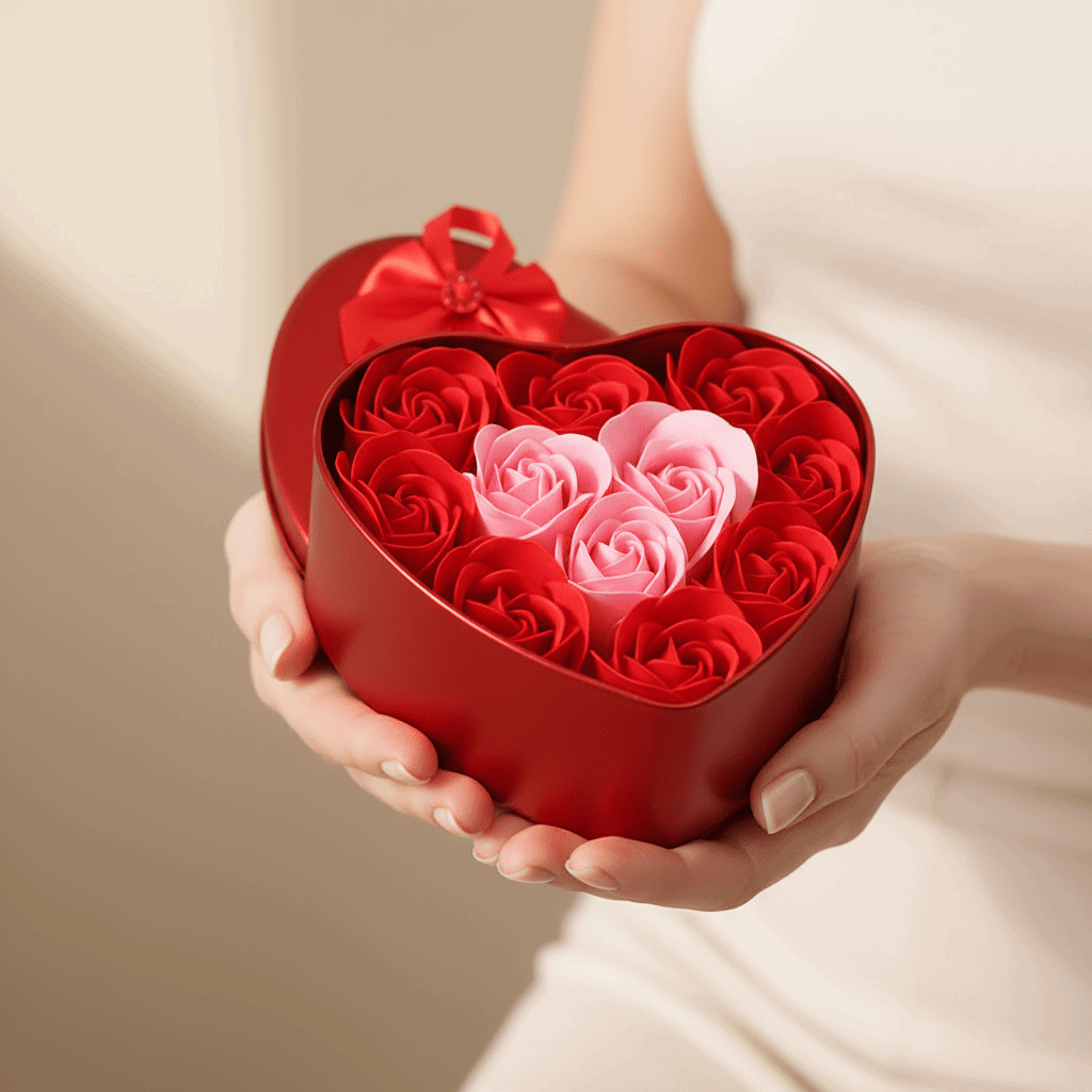 Le Coffret en Cœur – 11 Roses en Savon