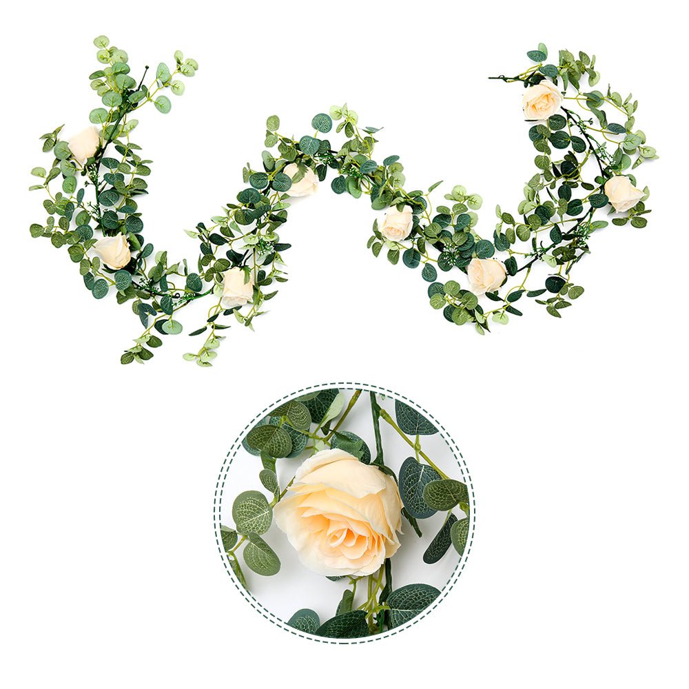 Variante roses champagne – guirlande eucalyptus en soie Les Roses De Lola