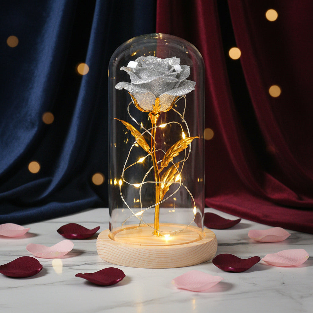 Rose Éternelle sous Cloche en Verre & LED – Les Roses De Lola