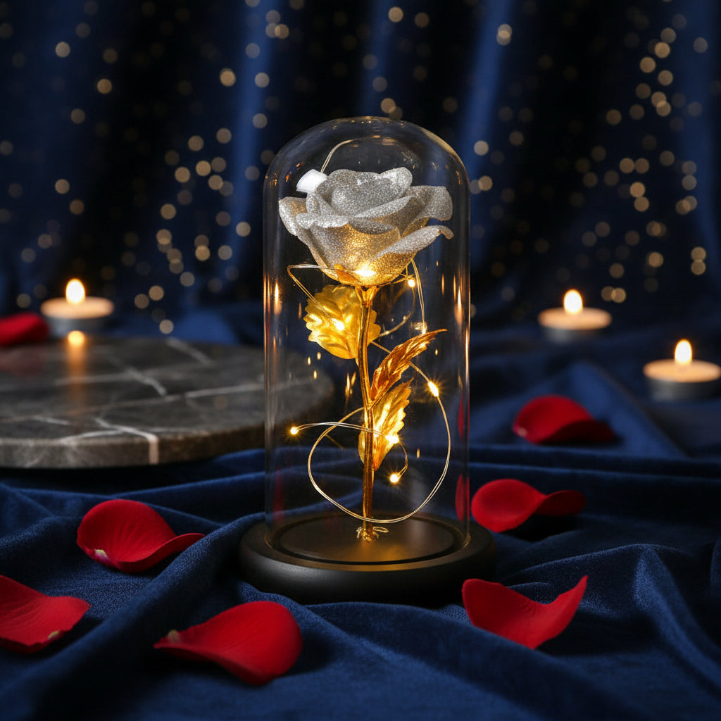 Rose Éternelle sous Cloche en Verre & LED – Les Roses De Lola