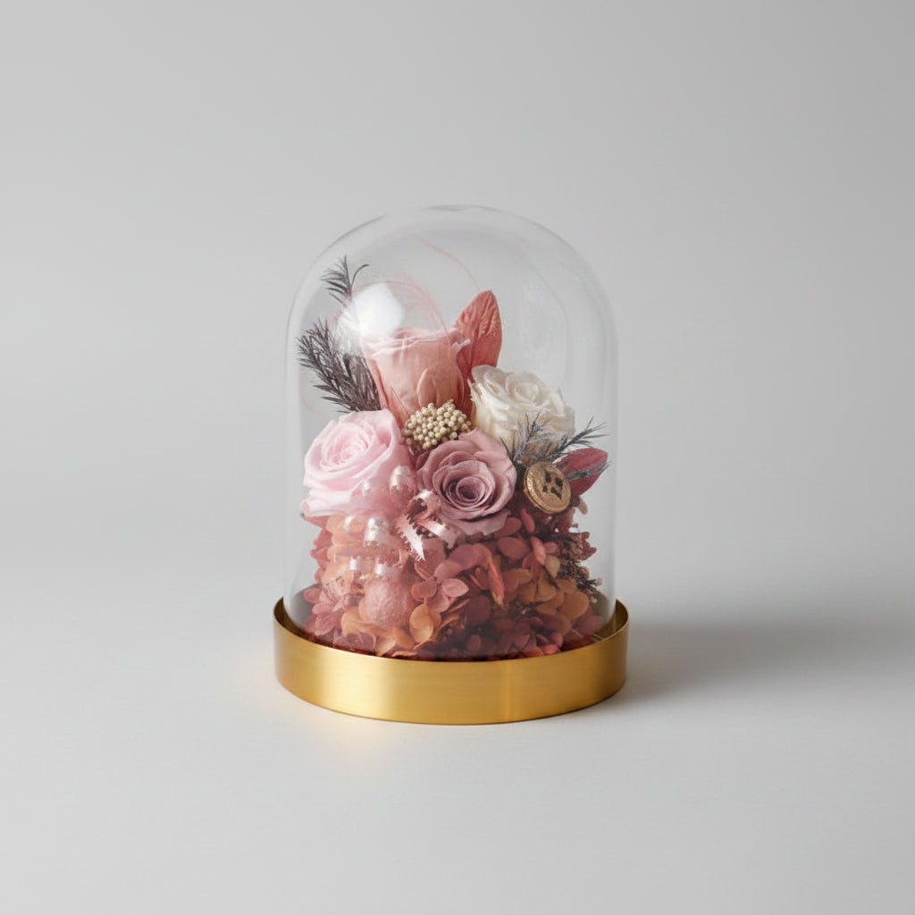 Bouquet de 4 roses éternelles roses préservées sous dôme en verre – Les Roses De Lola