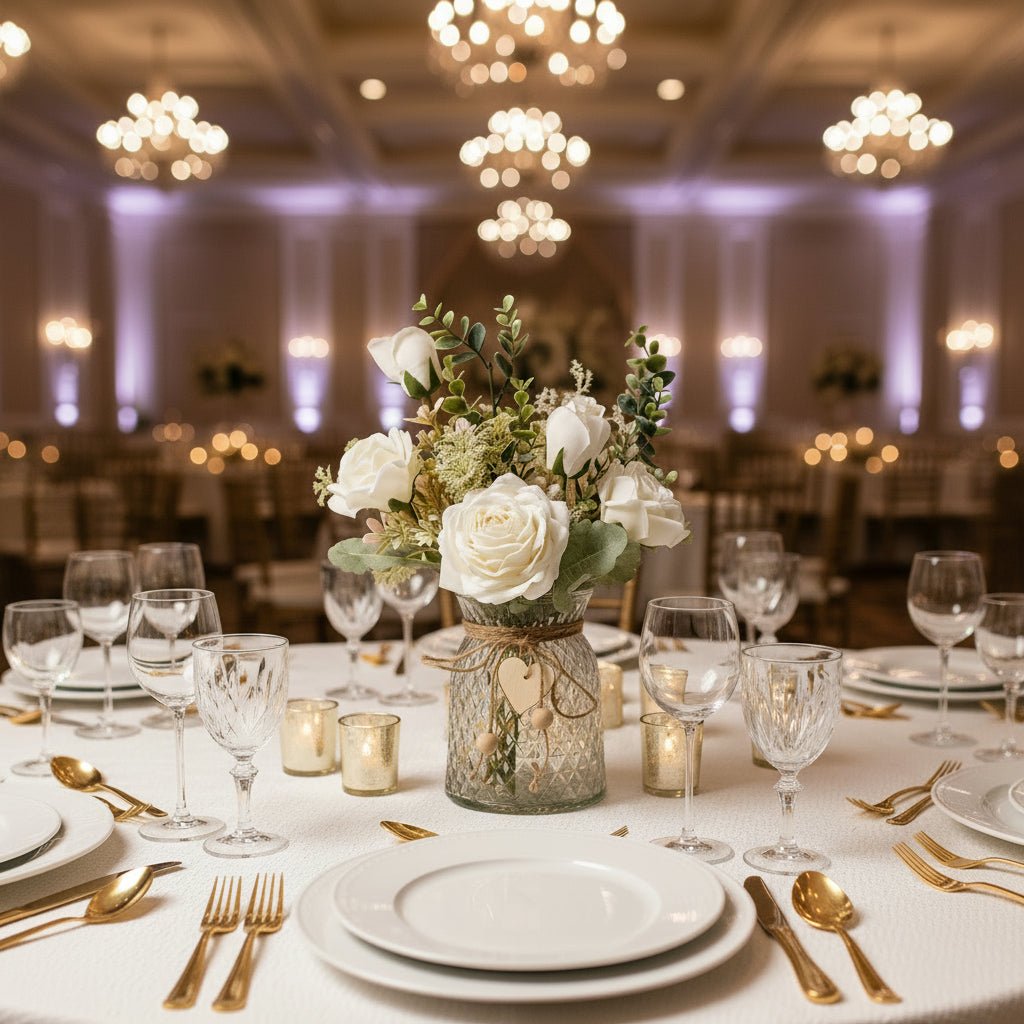 Composition florale artificielle en soie pour table de réception ou mariage