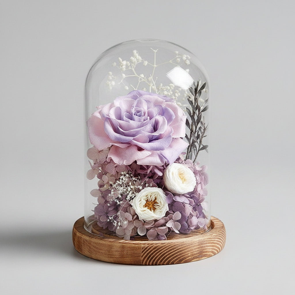 Rose éternelle Gargantua sous cloche en verre – coloris Rose & Violet | Les Roses De Lola