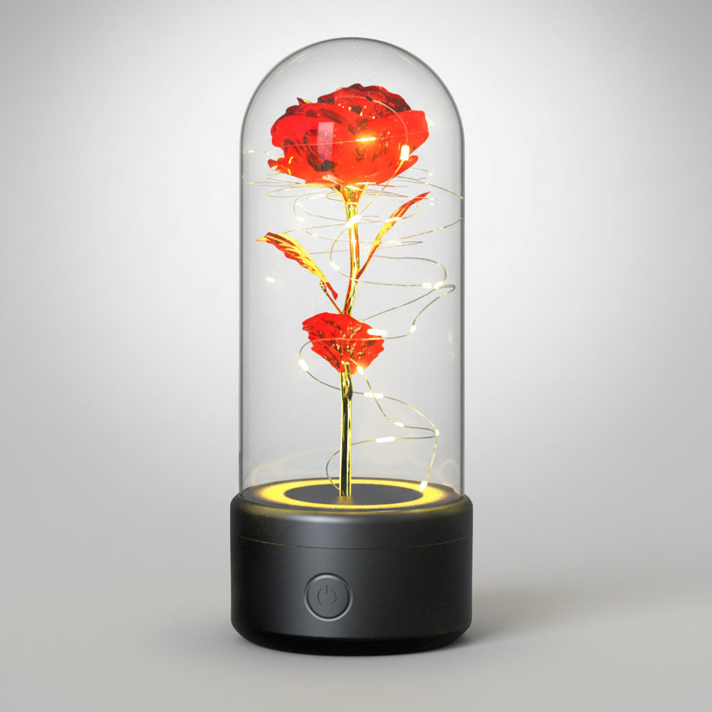 Rose éternelle LED Bluetooth – socle noir fleur rouge – Les Roses De Lola