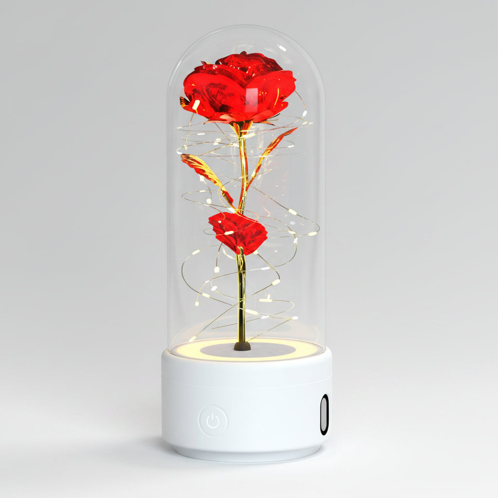 Rose éternelle LED Bluetooth – socle blanc fleur rouge – Les Roses De Lola