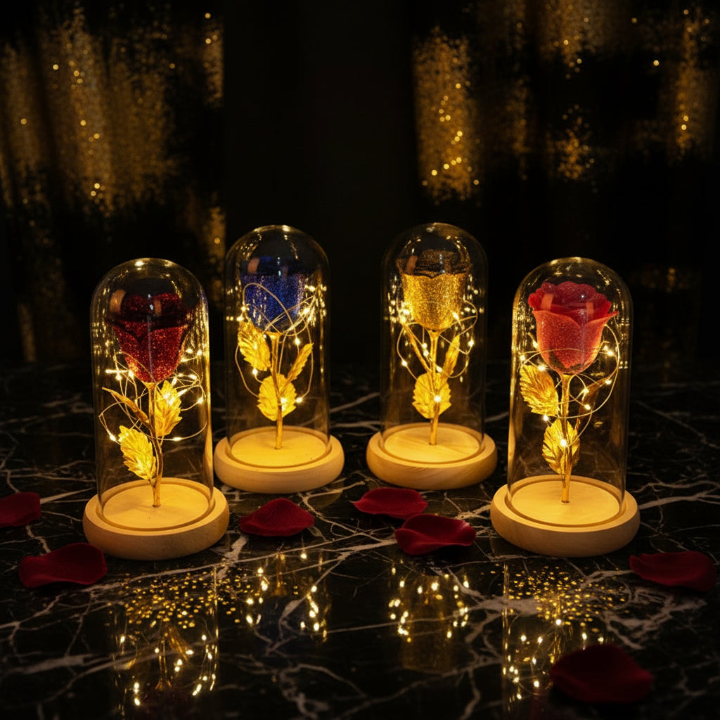 Rose Éternelle sous Cloche en Verre & LED – Les Roses De Lola