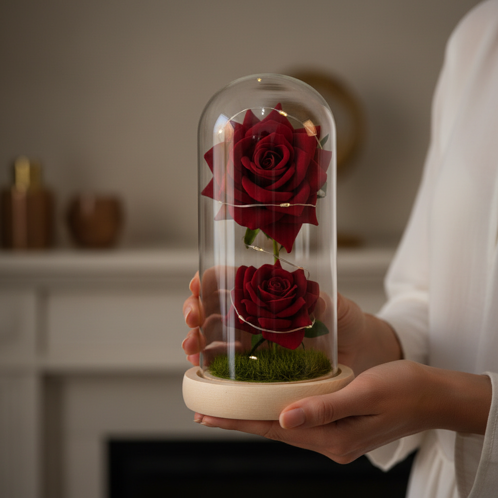 Rose Éternelle Lumineuse sous Dôme – LED & Romantique