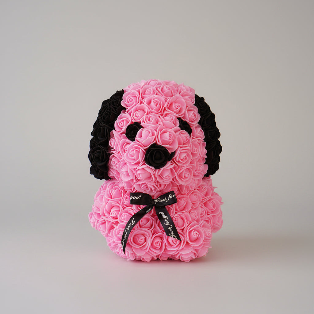 Rose préservée chien rose – décoration florale artisanale cadeau enfant