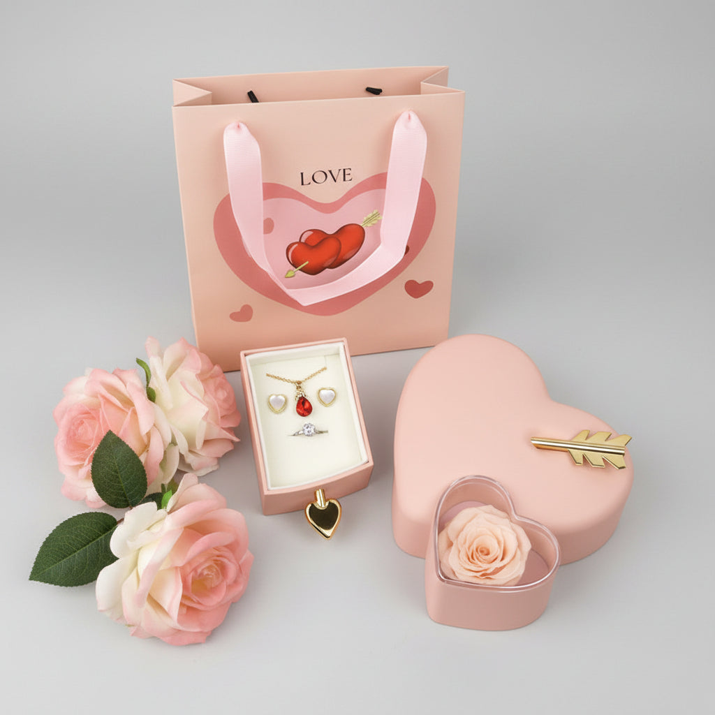Boîte cadeau cœur et flèche en acrylique transparent – vue d'ensemble