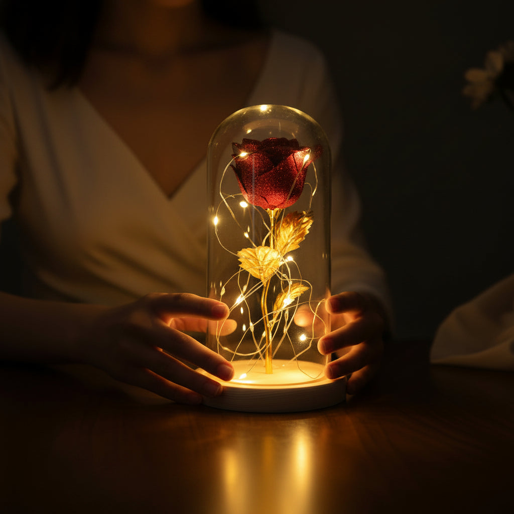 Rose éternelle sous cloche LED – présentation luxe | Les Roses De Lola