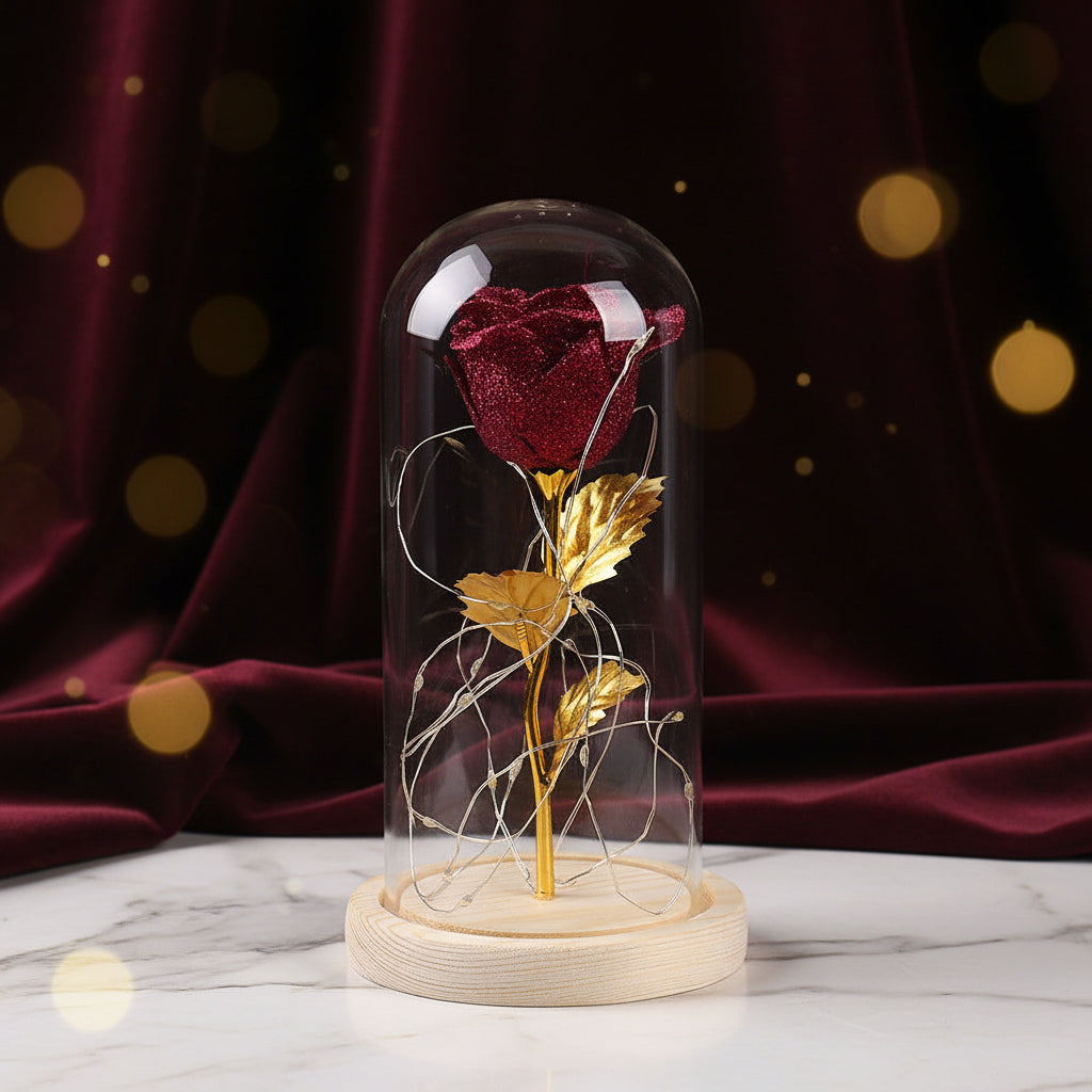 Rose Éternelle sous Cloche en Verre & LED – Les Roses De Lola