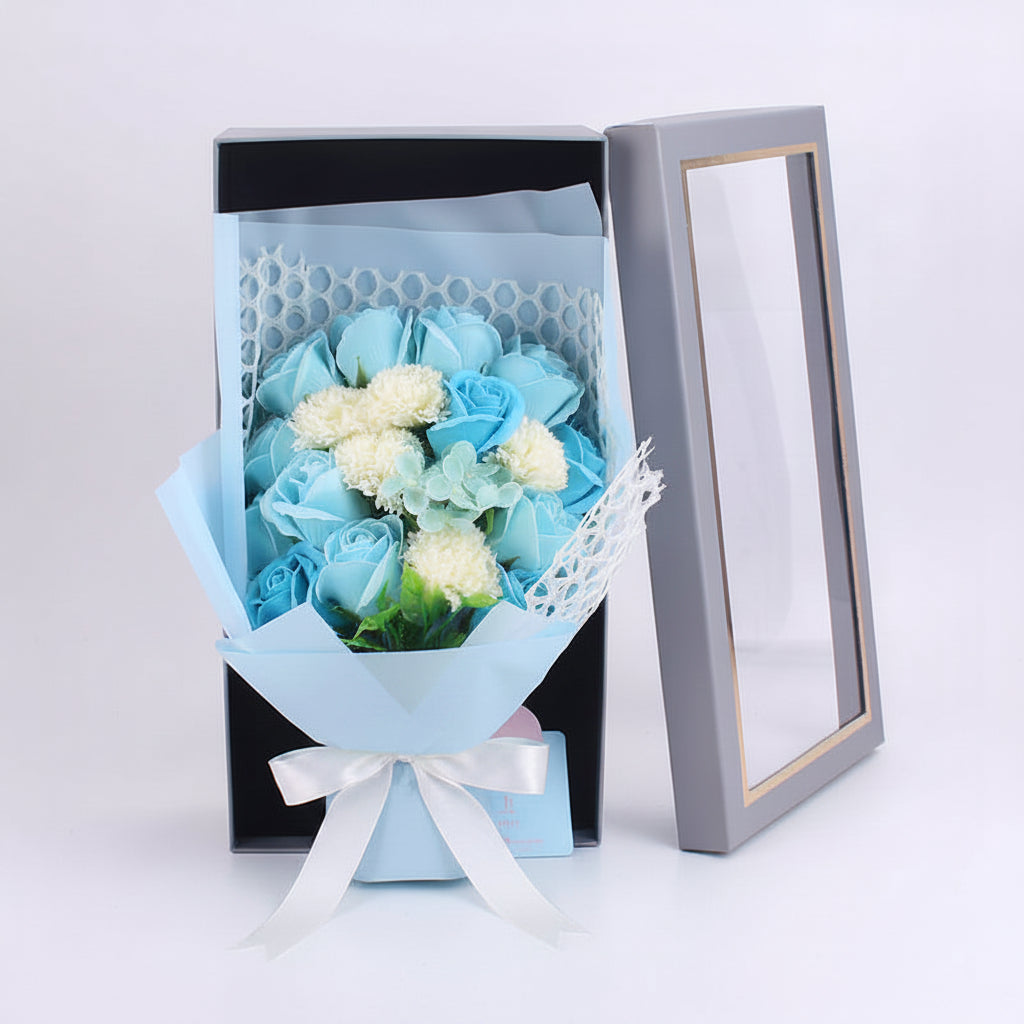 Bouquet 19 roses de savon fait main – coloris Bleu | Les Roses De Lola