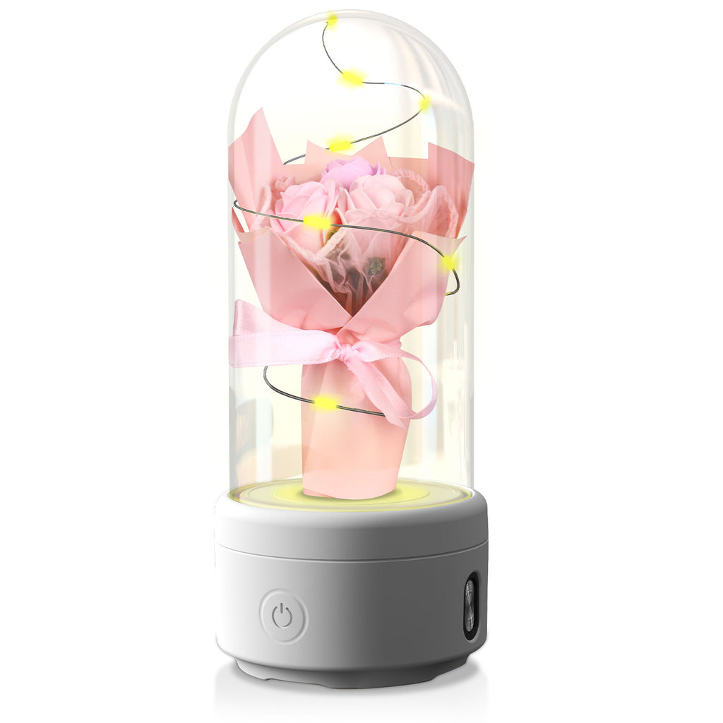 Bouquet Lumineux sous Dôme en Verre — Enceinte Bluetooth & LED