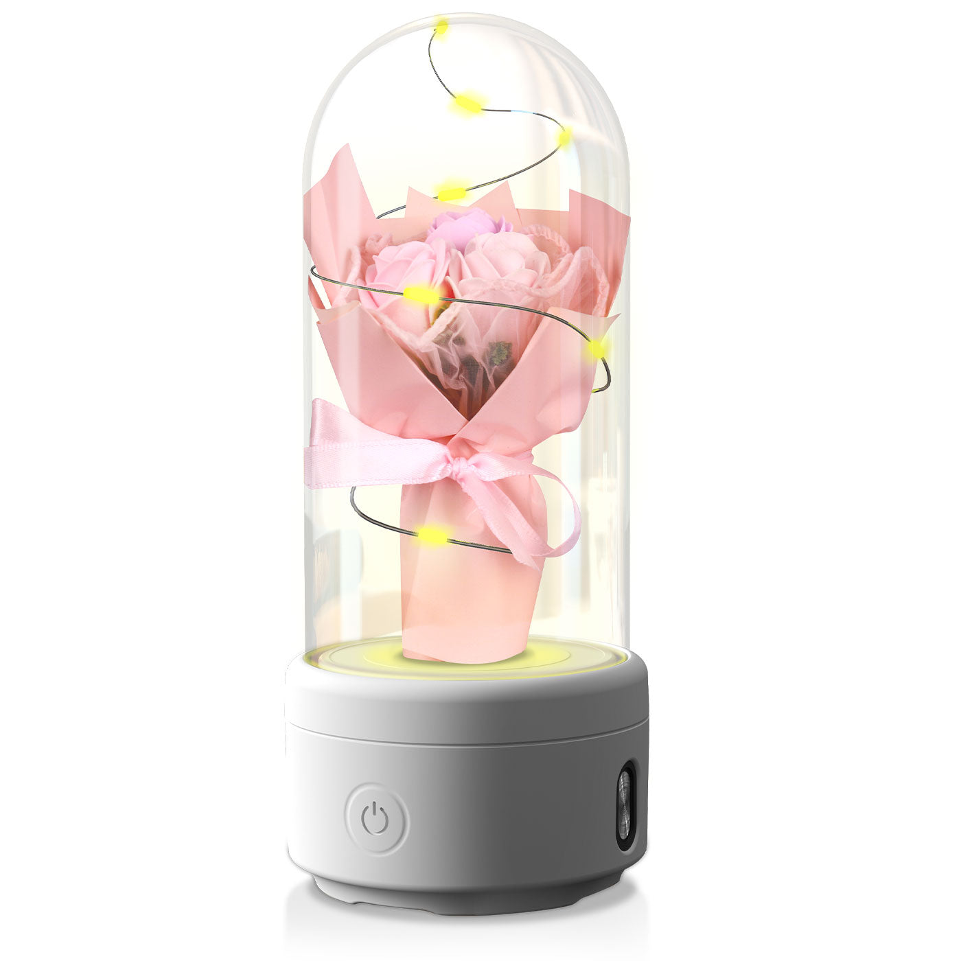 Bouquet Lumineux sous Dôme en Verre — Enceinte Bluetooth & LED