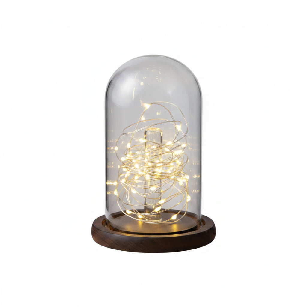 Lot de 2 dômes en verre avec socle en bois – présentoir composition florale