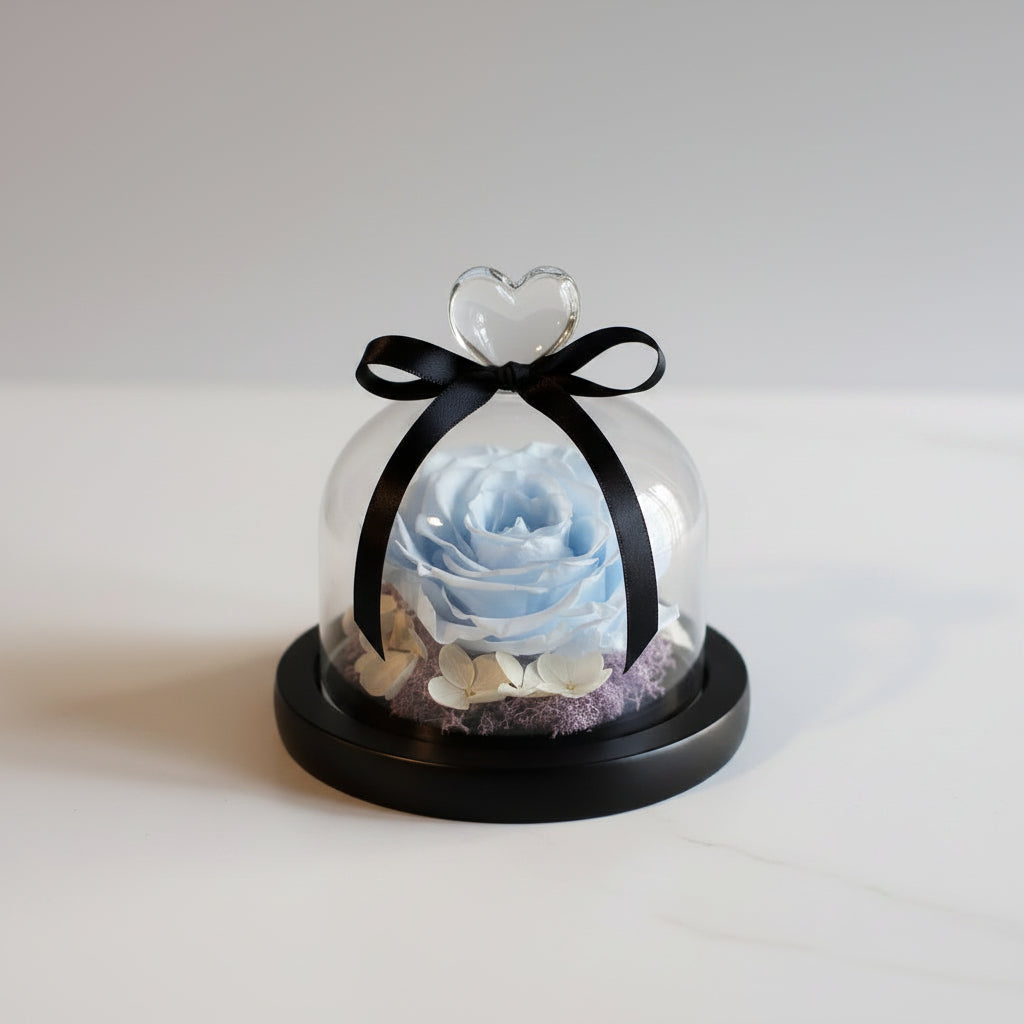 Cloche verre rose éternelle 11x12cm – coloris bleu cadeau Saint-Valentin