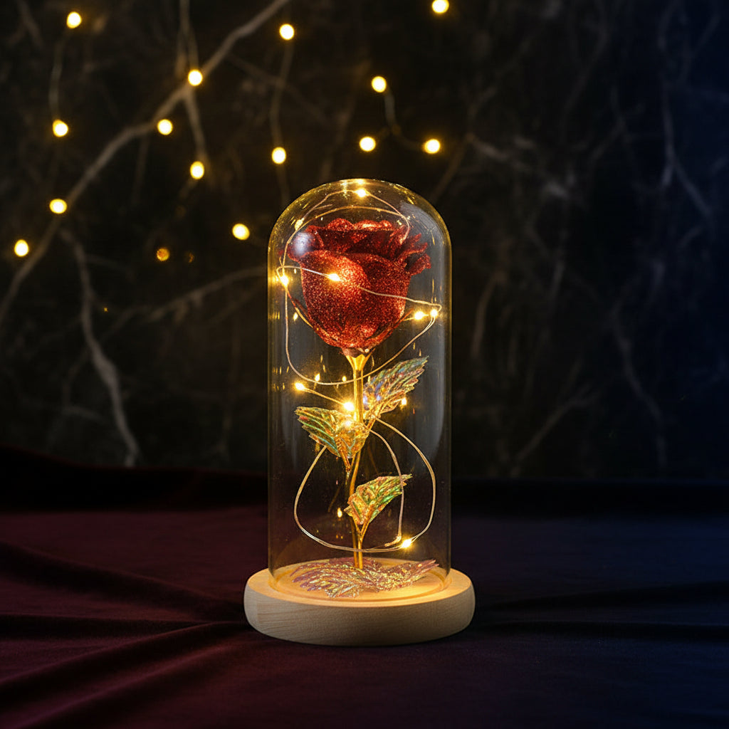 Rose Éternelle sous Cloche en Verre & LED – Les Roses De Lola