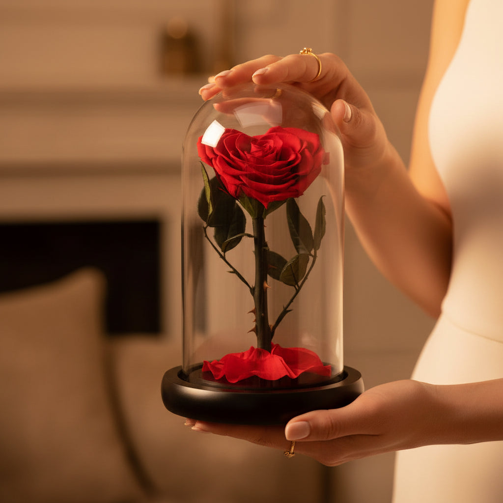 Rose éternelle rouge préservée sous dôme en verre – Les Roses De Lola