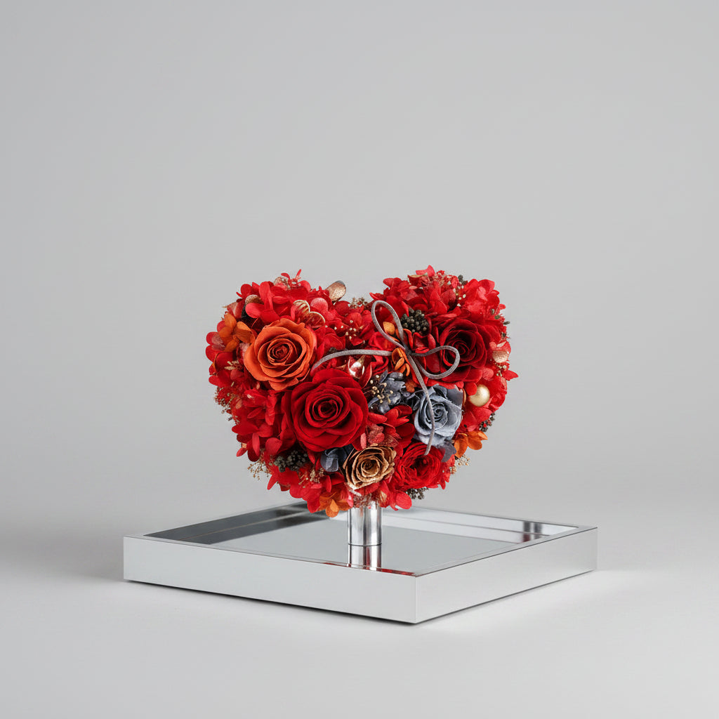 Composition florale éternelle roses rouge hortensias – ambiance | Les Roses De Lola