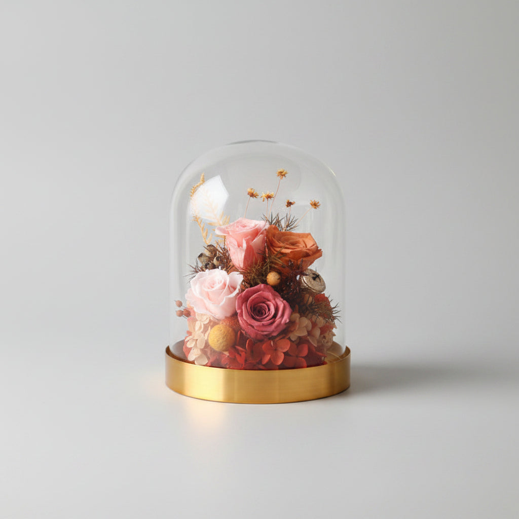 Bouquet de 4 roses éternelles couleurs d'automne sous dôme en verre – Les Roses De Lola