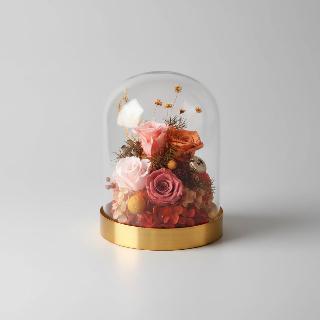 Bouquet de 4 roses éternelles rose et blanchje préservées sous dôme en verre – Les Roses De Lola