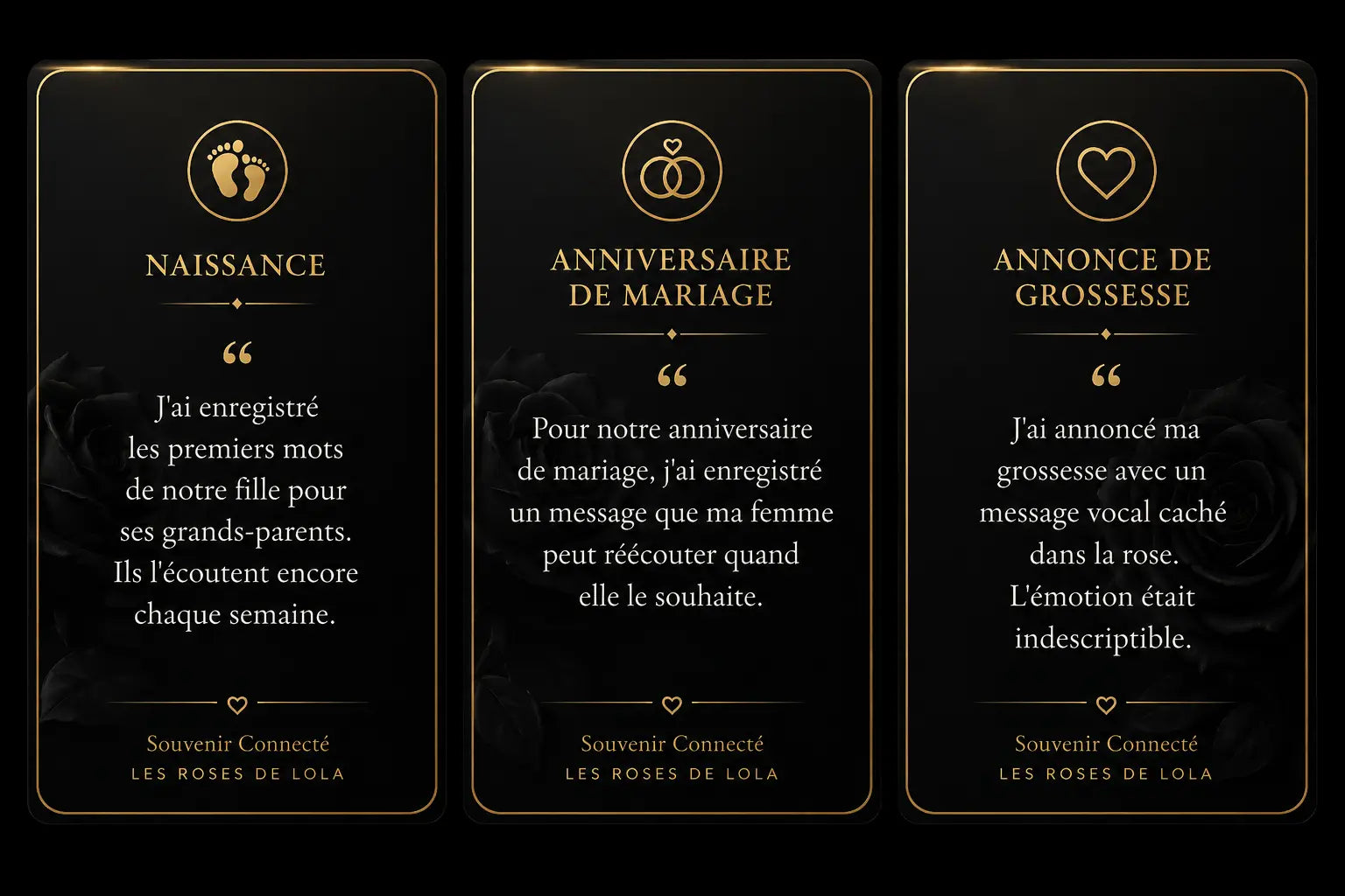 Idées cadeaux émotionnels avec message vocal éternel pour naissance, anniversaire de mariage et annonce de grossesse – Les Roses De Lola.