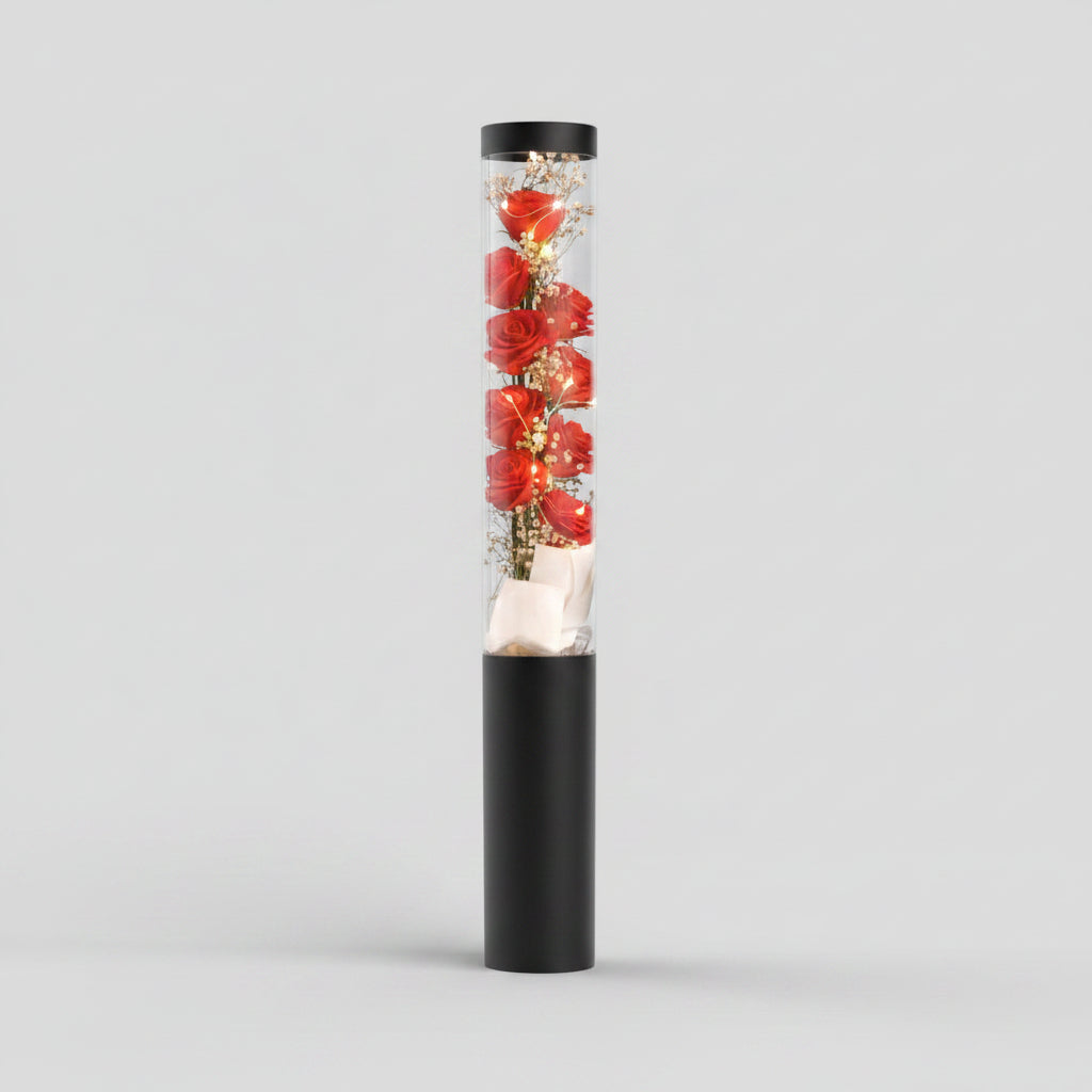Bouquet de roses de savon rouge fait main avec guirlande de LEDs 