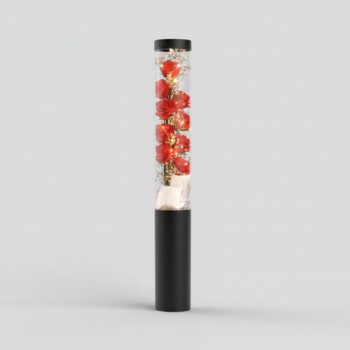 Bouquet de roses de savon rouge fait main avec guirlande de LEDs 