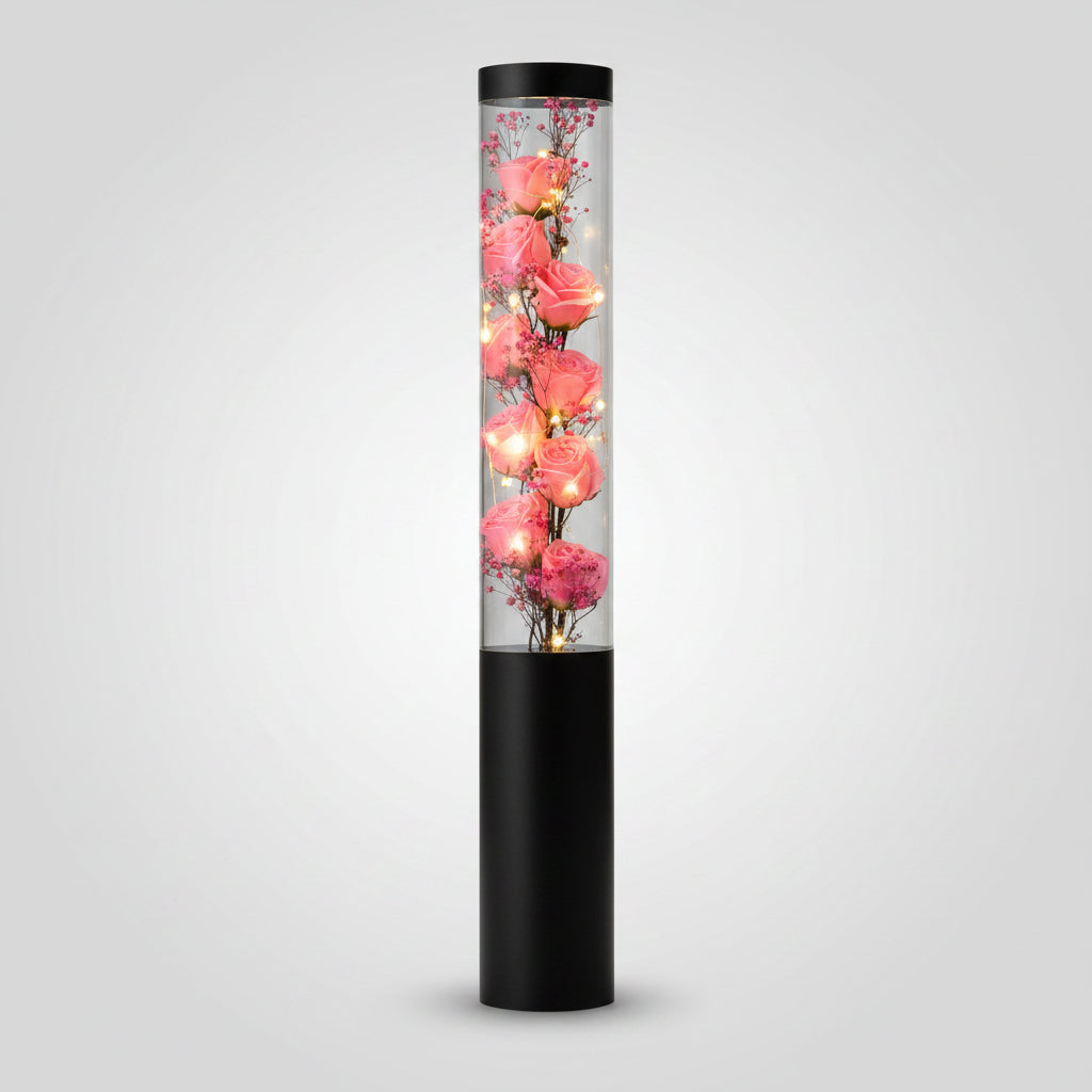 Bouquet de roses de savon rose fait main avec guirlande de LEDs 
