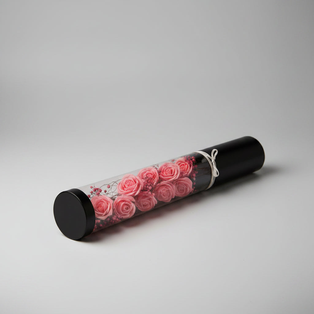 Bouquet de roses de savon rose fait main avec guirlande de LEDs 